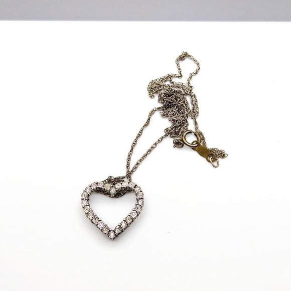 Vintage Sterling Silver and Diamond Heart Pendant Necklace on NC 925 Delicate Ch - Picture 2 of 5